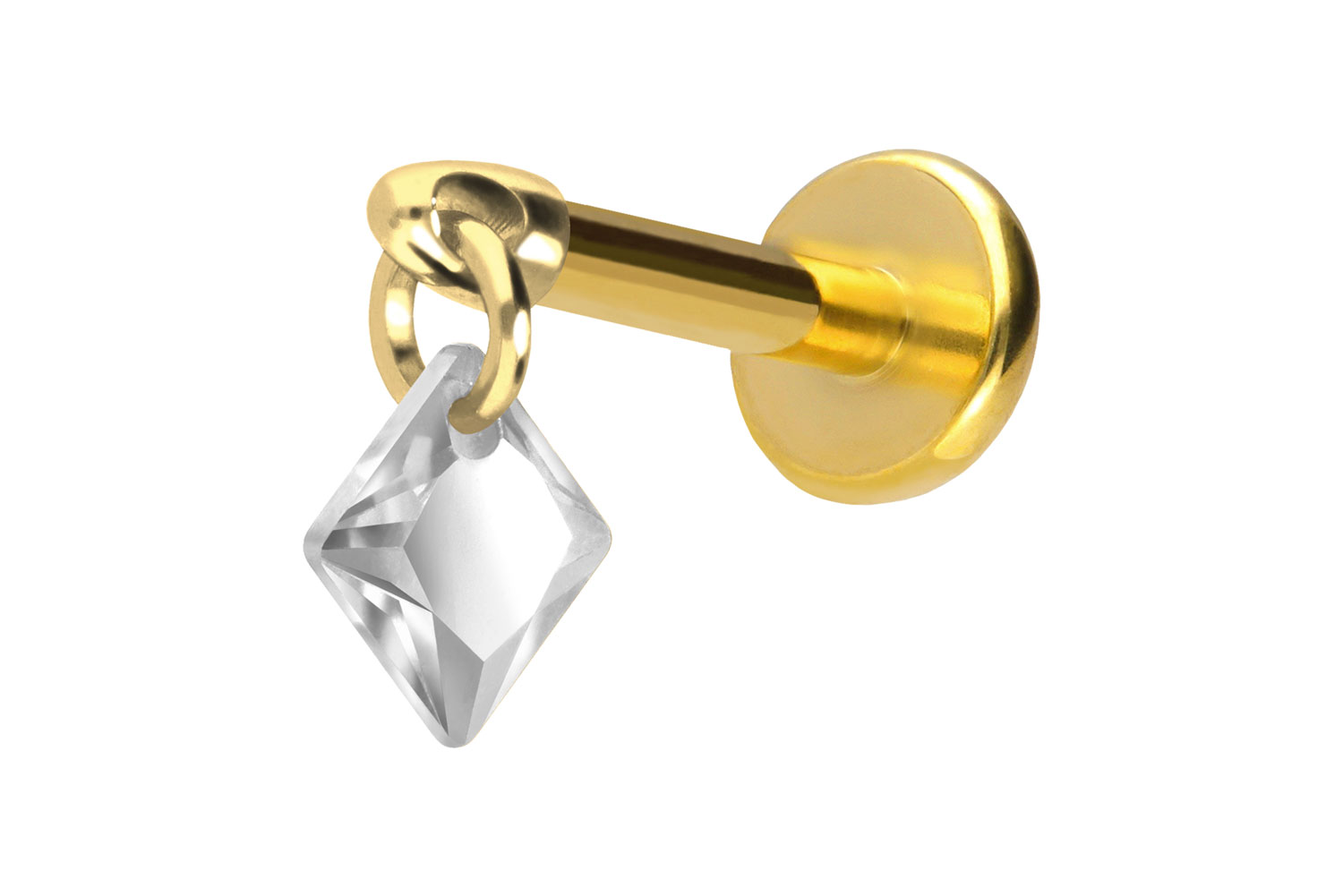 Titan Labret Piercing mit Push Fit KRISTALLQUADRAT